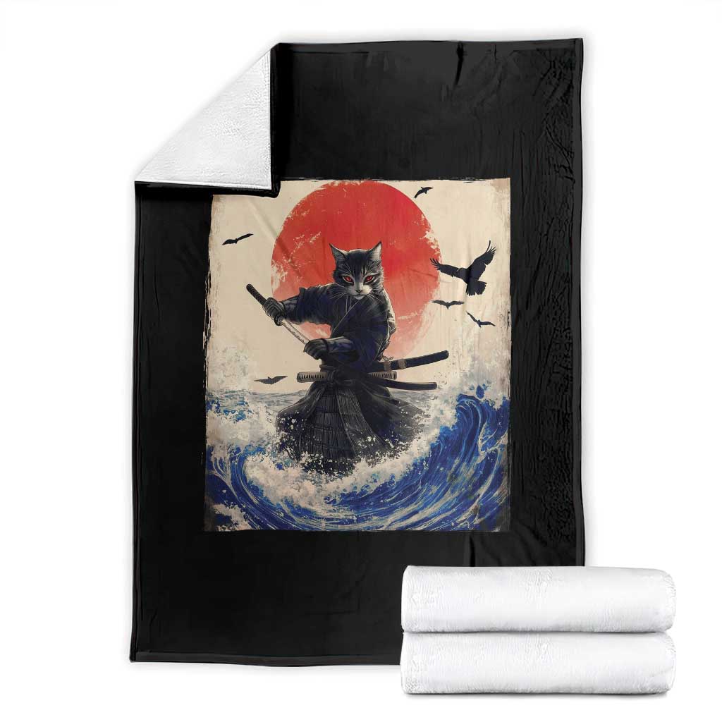 Samurai Cat Throw Blanket Vintage Japanese Art Anime Ukiyo-e Warrior TS10 Black Print Your Wear