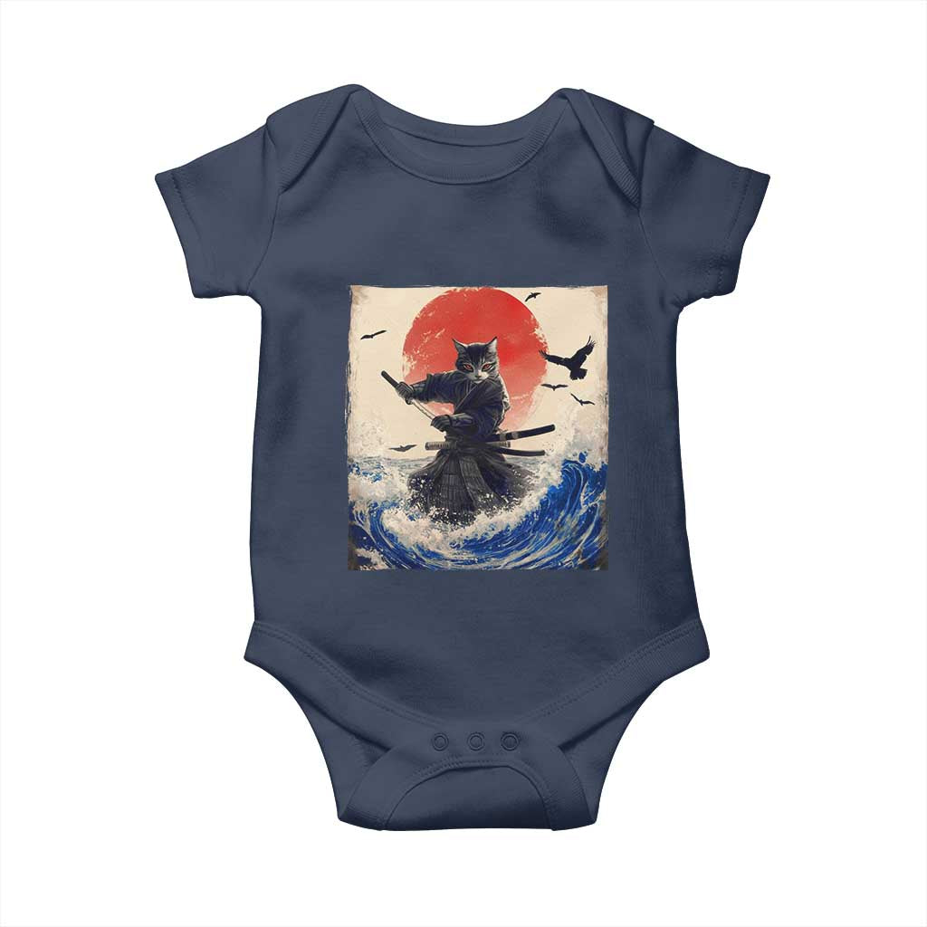 Samurai Cat Baby Onesie Vintage Japanese Art Anime Ukiyo-e Warrior TS10 Navy Print Your Wear