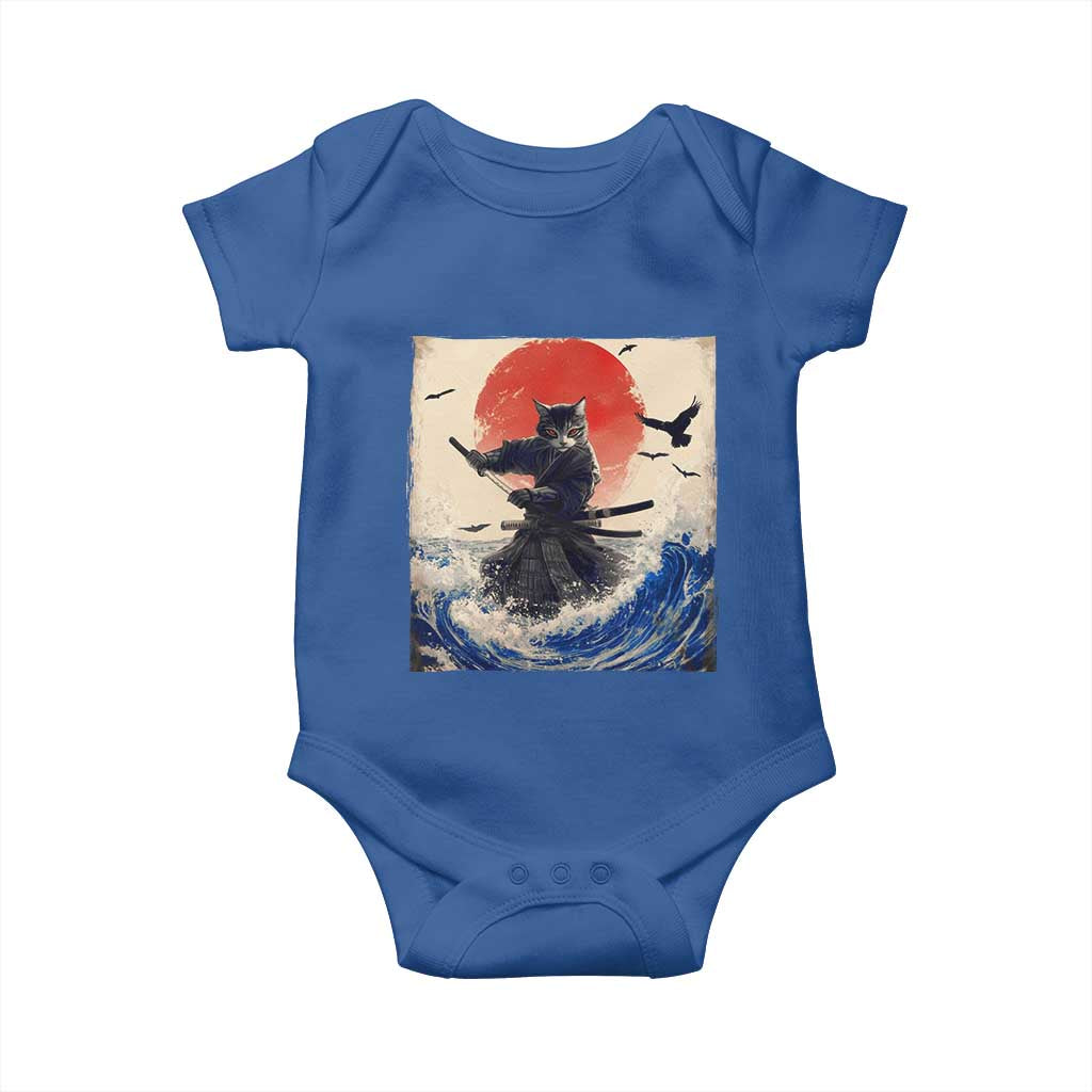 Samurai Cat Baby Onesie Vintage Japanese Art Anime Ukiyo-e Warrior TS10 Royal Blue Print Your Wear