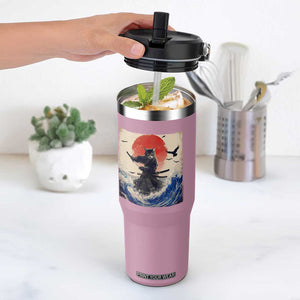 Samurai Cat Flip Straw Tumbler Vintage Japanese Art Anime Ukiyo-e Warrior TS10 One Size: 30 oz Light Pink Print Your Wear