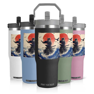 Samurai Cat Flip Straw Tumbler Vintage Japanese Art Anime Ukiyo-e Warrior TS10 Print Your Wear