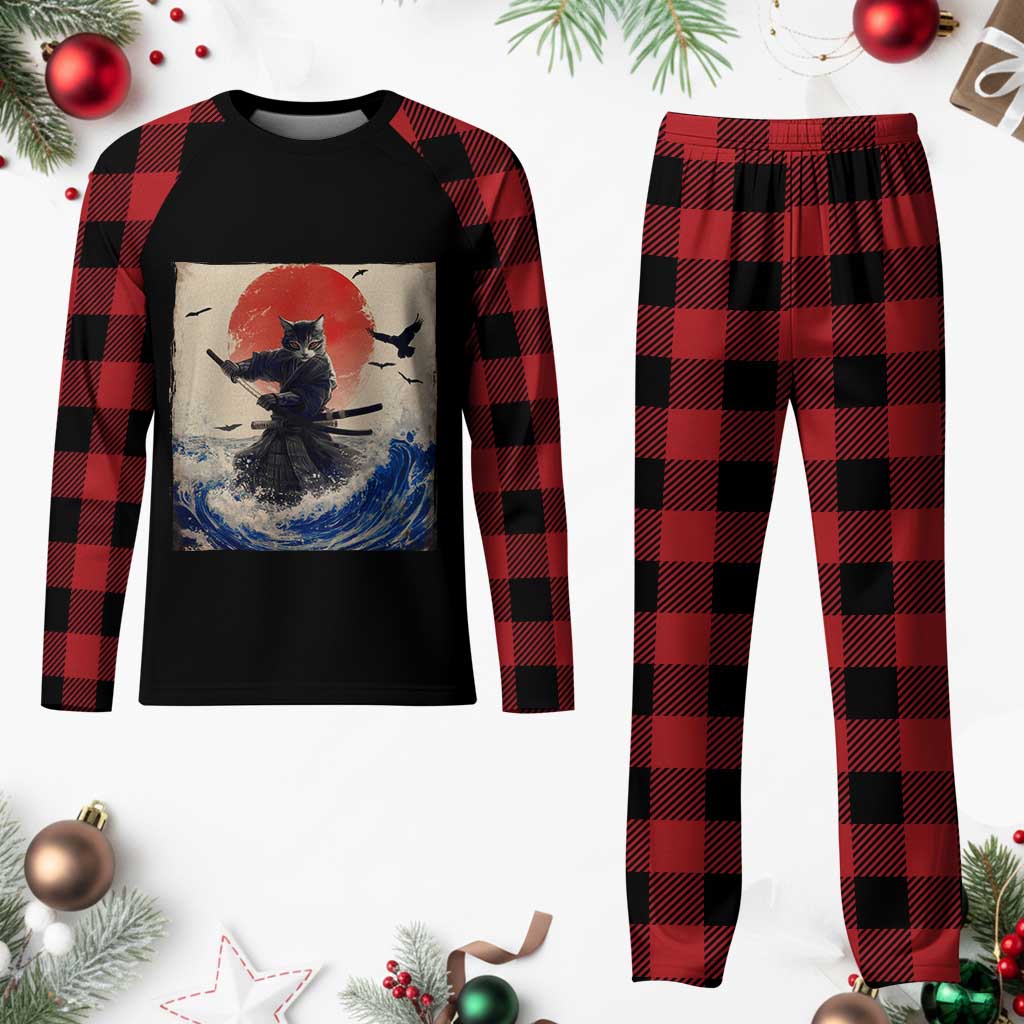 Samurai Cat Plaid Pajama Set Vintage Japanese Art Anime Ukiyo-e Warrior TS10 Buffalo Plaid Print Your Wear