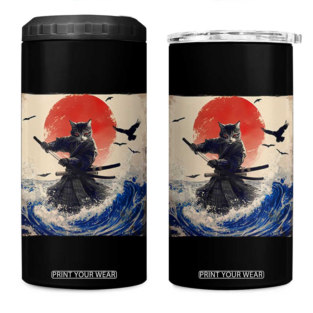 Samurai Cat 4 in 1 Can Cooler Tumbler Vintage Japanese Art Anime Ukiyo-e Warrior TS10 One Size: 16 oz Black Print Your Wear