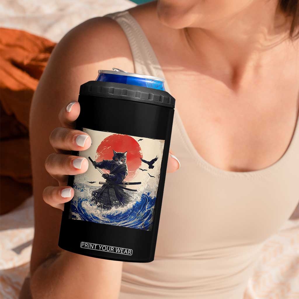 Samurai Cat 4 in 1 Can Cooler Tumbler Vintage Japanese Art Anime Ukiyo-e Warrior TS10 Print Your Wear