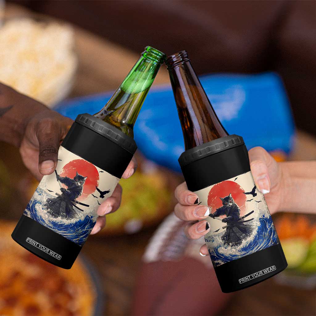 Samurai Cat 4 in 1 Can Cooler Tumbler Vintage Japanese Art Anime Ukiyo-e Warrior TS10 Print Your Wear