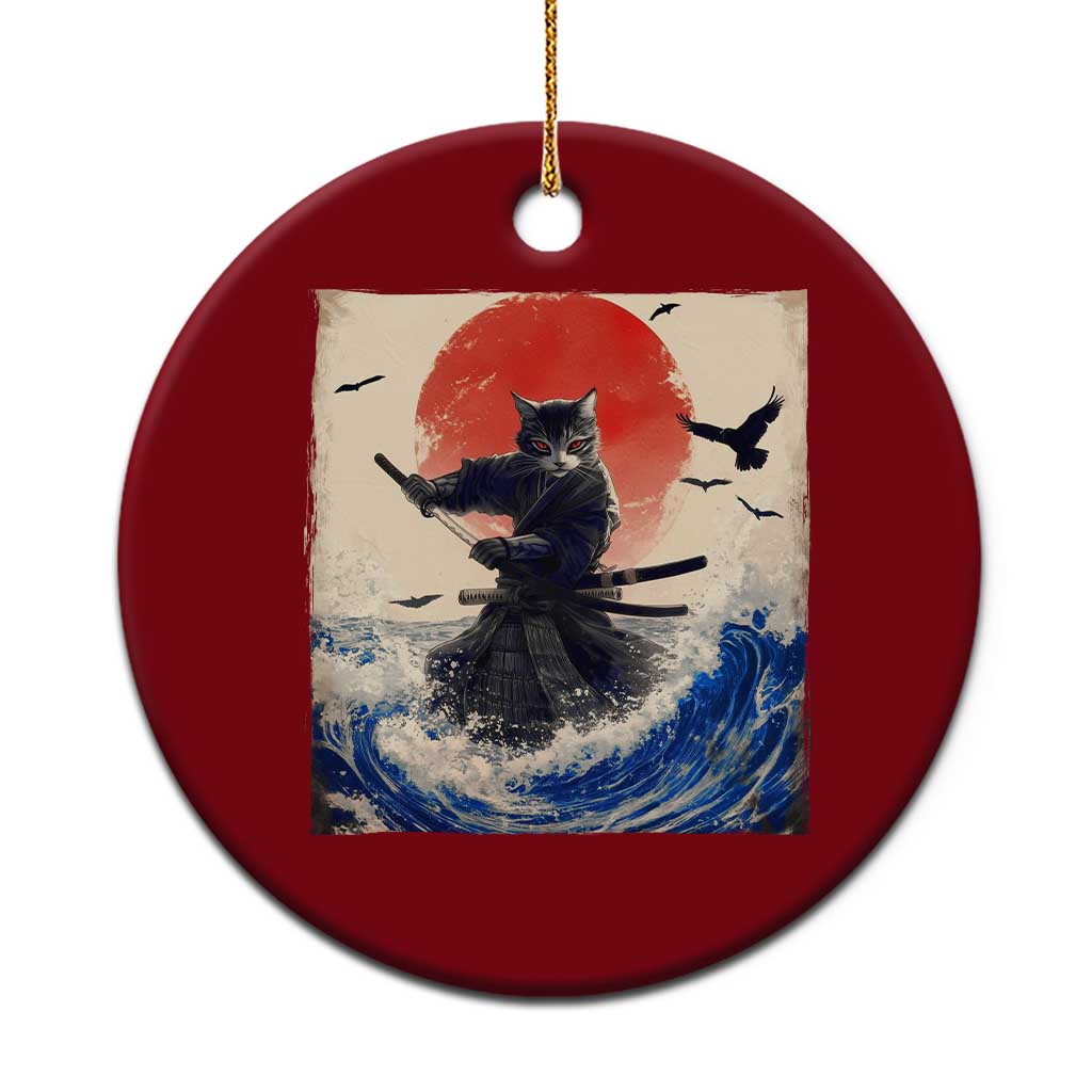 Samurai Cat Ceramic Ornament Vintage Japanese Art Anime Ukiyo-e Warrior TS10 1pc Red Print Your Wear