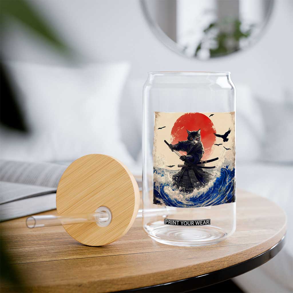 Samurai Cat Glass Can Vintage Japanese Art Anime Ukiyo-e Warrior TS10 Print Your Wear