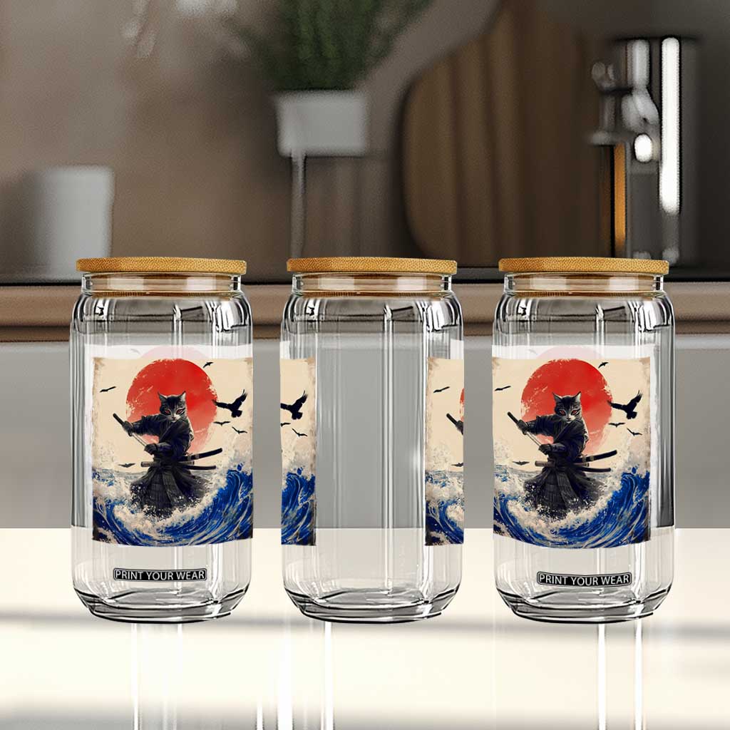 Samurai Cat Glass Can Vintage Japanese Art Anime Ukiyo-e Warrior TS10 Print Your Wear