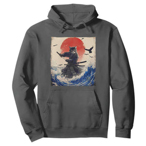Samurai Cat Hoodie Vintage Japanese Art Anime Ukiyo-e Warrior TS10 Dark Heather Print Your Wear