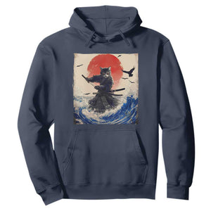 Samurai Cat Hoodie Vintage Japanese Art Anime Ukiyo-e Warrior TS10 Navy Print Your Wear