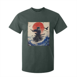Samurai Cat T Shirt For Kid Vintage Japanese Art Anime Ukiyo-e Warrior TS10 Dark Forest Green Print Your Wear