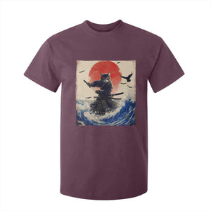 Samurai Cat T Shirt For Kid Vintage Japanese Art Anime Ukiyo-e Warrior TS10 Maroon Print Your Wear