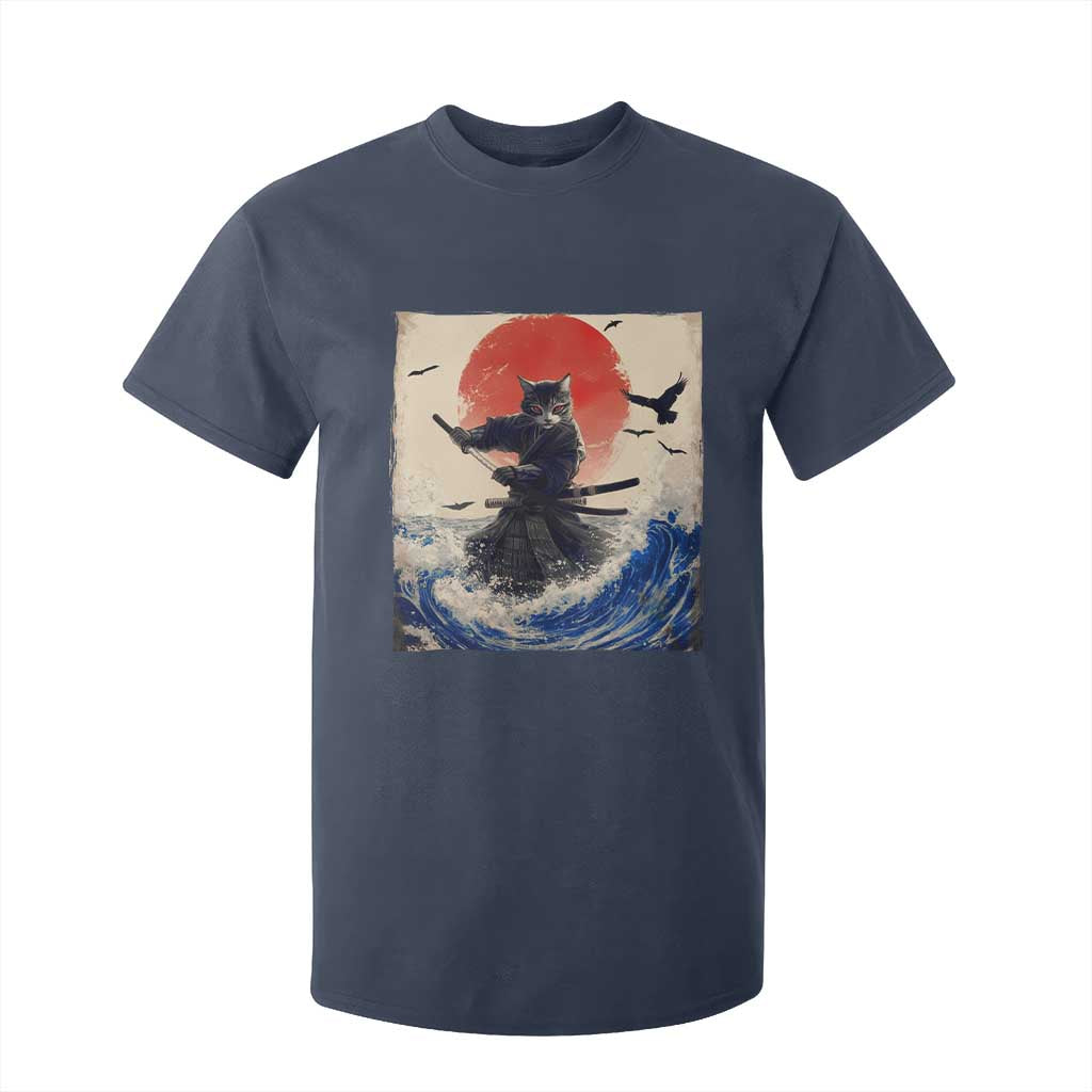 Samurai Cat T Shirt For Kid Vintage Japanese Art Anime Ukiyo-e Warrior TS10 Navy Print Your Wear