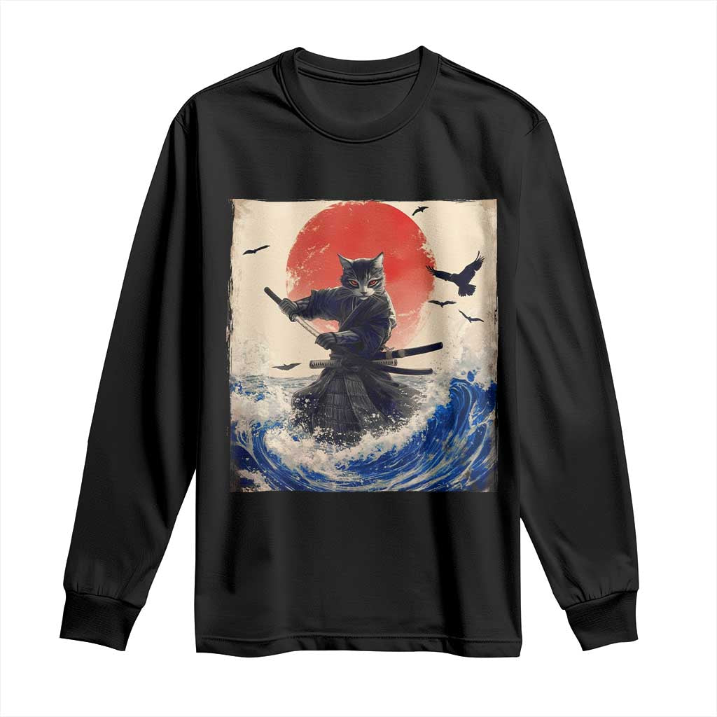 Samurai Cat Long Sleeve Shirt Vintage Japanese Art Anime Ukiyo-e Warrior TS10 Black Print Your Wear
