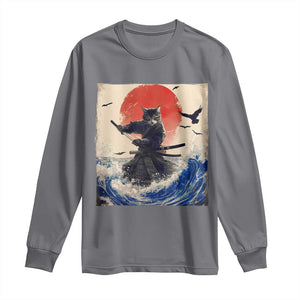 Samurai Cat Long Sleeve Shirt Vintage Japanese Art Anime Ukiyo-e Warrior TS10 Charcoal Print Your Wear