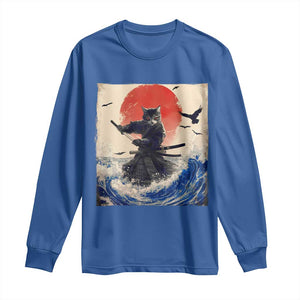 Samurai Cat Long Sleeve Shirt Vintage Japanese Art Anime Ukiyo-e Warrior TS10 Royal Blue Print Your Wear