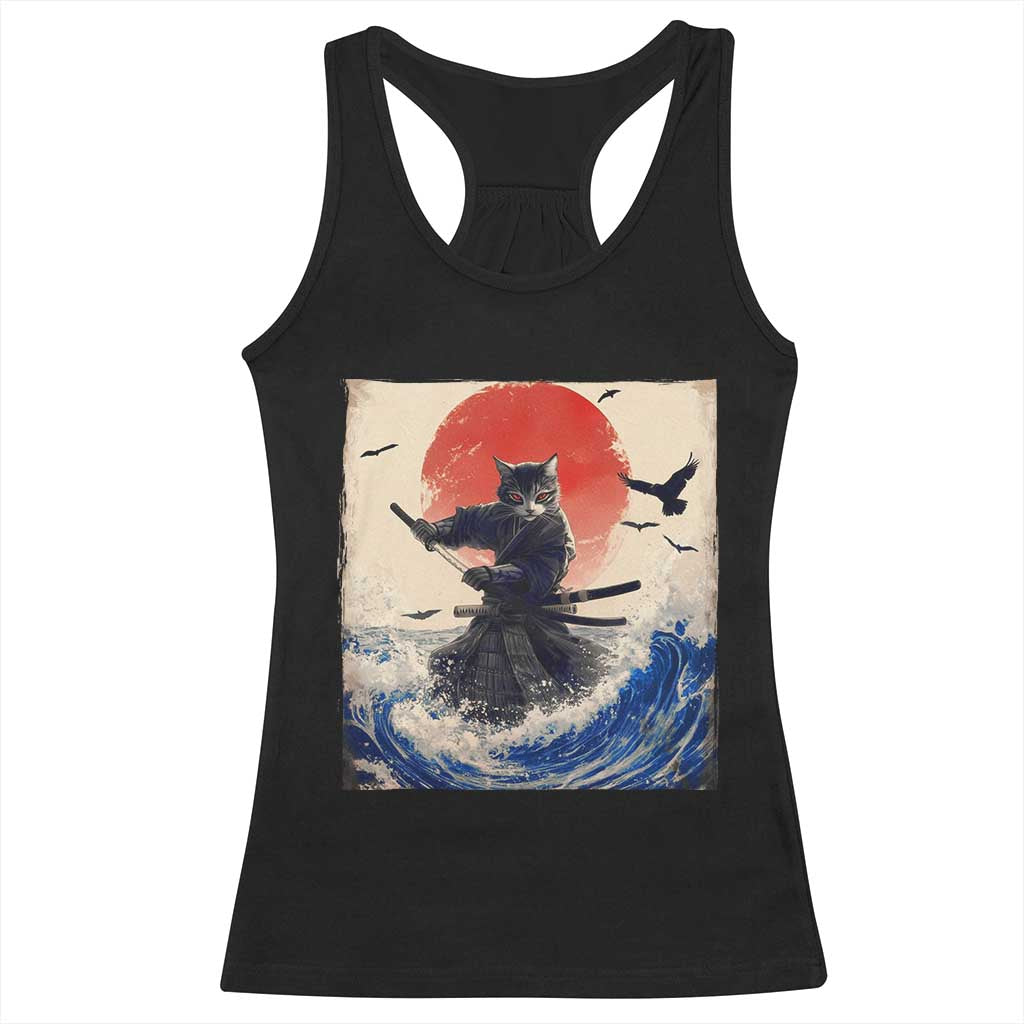 Samurai Cat Racerback Tank Top Vintage Japanese Art Anime Ukiyo-e Warrior TS10 Black Print Your Wear