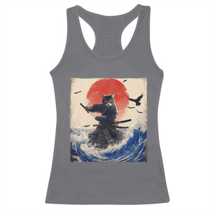 Samurai Cat Racerback Tank Top Vintage Japanese Art Anime Ukiyo-e Warrior TS10 Charcoal Print Your Wear