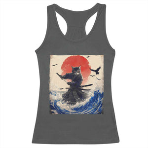 Samurai Cat Racerback Tank Top Vintage Japanese Art Anime Ukiyo-e Warrior TS10 Dark Heather Print Your Wear