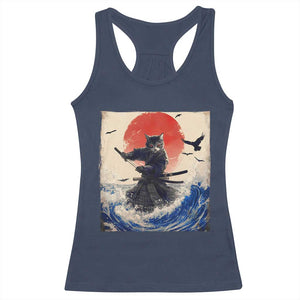 Samurai Cat Racerback Tank Top Vintage Japanese Art Anime Ukiyo-e Warrior TS10 Navy Print Your Wear