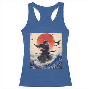 Samurai Cat Racerback Tank Top Vintage Japanese Art Anime Ukiyo-e Warrior TS10 Royal Blue Print Your Wear
