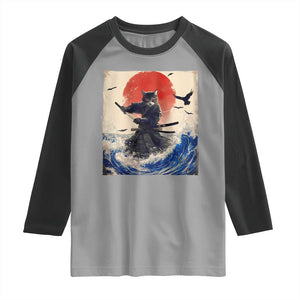 Samurai Cat Raglan Shirt Vintage Japanese Art Anime Ukiyo-e Warrior TS10 Sport Gray Black Print Your Wear