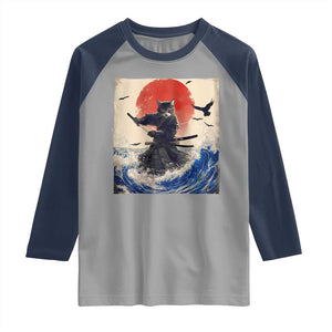 Samurai Cat Raglan Shirt Vintage Japanese Art Anime Ukiyo-e Warrior TS10 Sport Gray Navy Print Your Wear