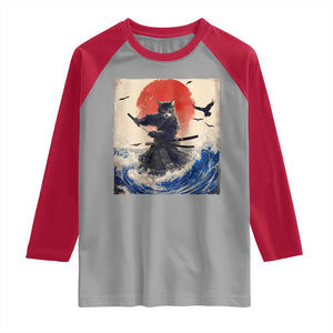 Samurai Cat Raglan Shirt Vintage Japanese Art Anime Ukiyo-e Warrior TS10 Sport Gray Red Print Your Wear