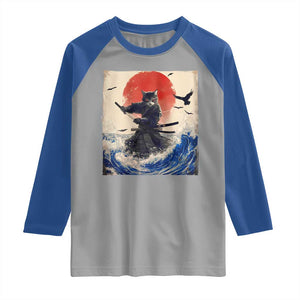 Samurai Cat Raglan Shirt Vintage Japanese Art Anime Ukiyo-e Warrior TS10 Sport Gray Royal Print Your Wear