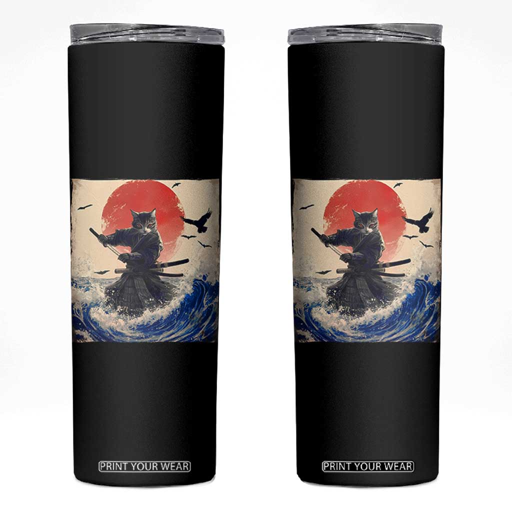 Samurai Cat Skinny Tumbler Vintage Japanese Art Anime Ukiyo-e Warrior TS10 Black Print Your Wear