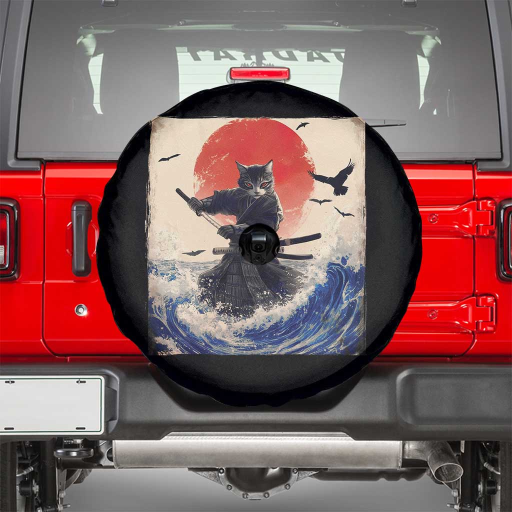 Samurai Cat Spare Tire Cover Vintage Japanese Art Anime Ukiyo-e Warrior TS10 Black Print Your Wear