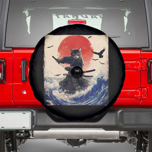 Samurai Cat Spare Tire Cover Vintage Japanese Art Anime Ukiyo-e Warrior TS10 Black Print Your Wear