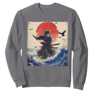Samurai Cat Sweatshirt Vintage Japanese Art Anime Ukiyo-e Warrior TS10 Charcoal Print Your Wear