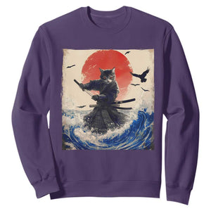 Samurai Cat Sweatshirt Vintage Japanese Art Anime Ukiyo-e Warrior TS10 Purple Print Your Wear