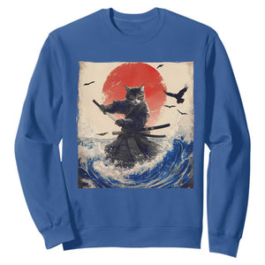 Samurai Cat Sweatshirt Vintage Japanese Art Anime Ukiyo-e Warrior TS10 Royal Blue Print Your Wear