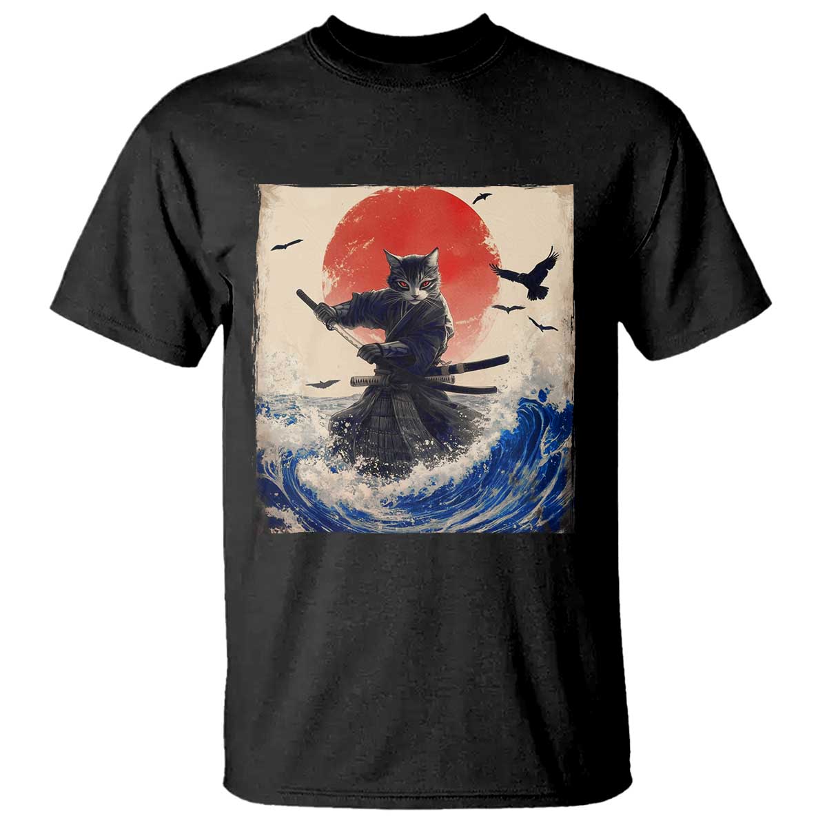 Samurai Cat T Shirt Vintage Japanese Art Anime Ukiyo-e Warrior TS10 Black Print Your Wear