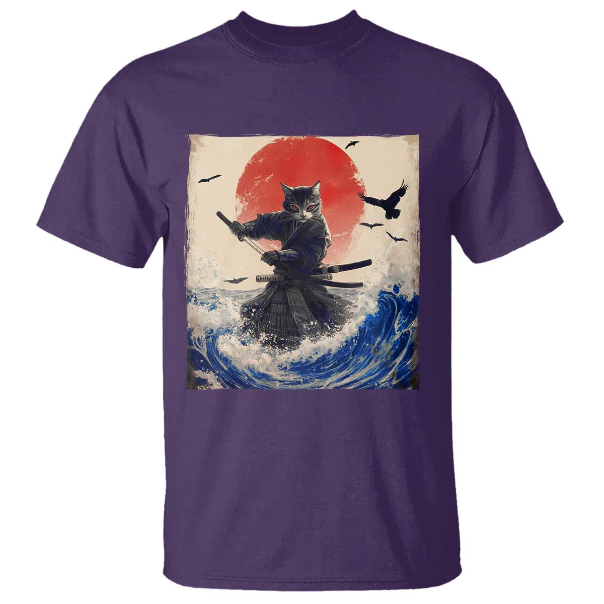 Samurai Cat T Shirt Vintage Japanese Art Anime Ukiyo-e Warrior TS10 Purple Print Your Wear
