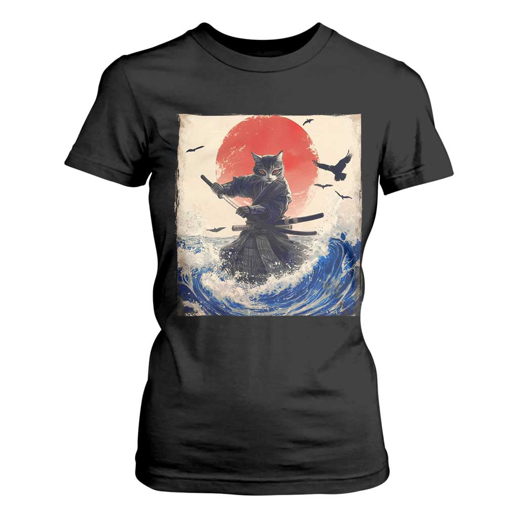 Samurai Cat T Shirt For Women Vintage Japanese Art Anime Ukiyo-e Warrior TS10 Black Print Your Wear