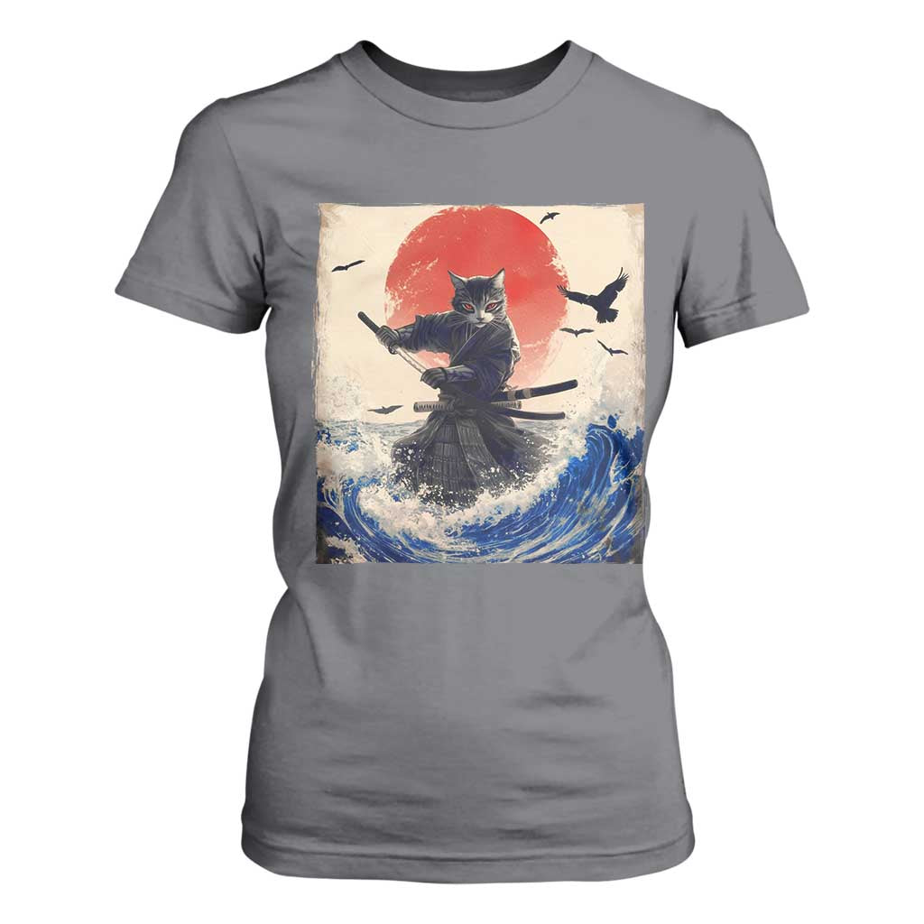 Samurai Cat T Shirt For Women Vintage Japanese Art Anime Ukiyo-e Warrior TS10 Charcoal Print Your Wear