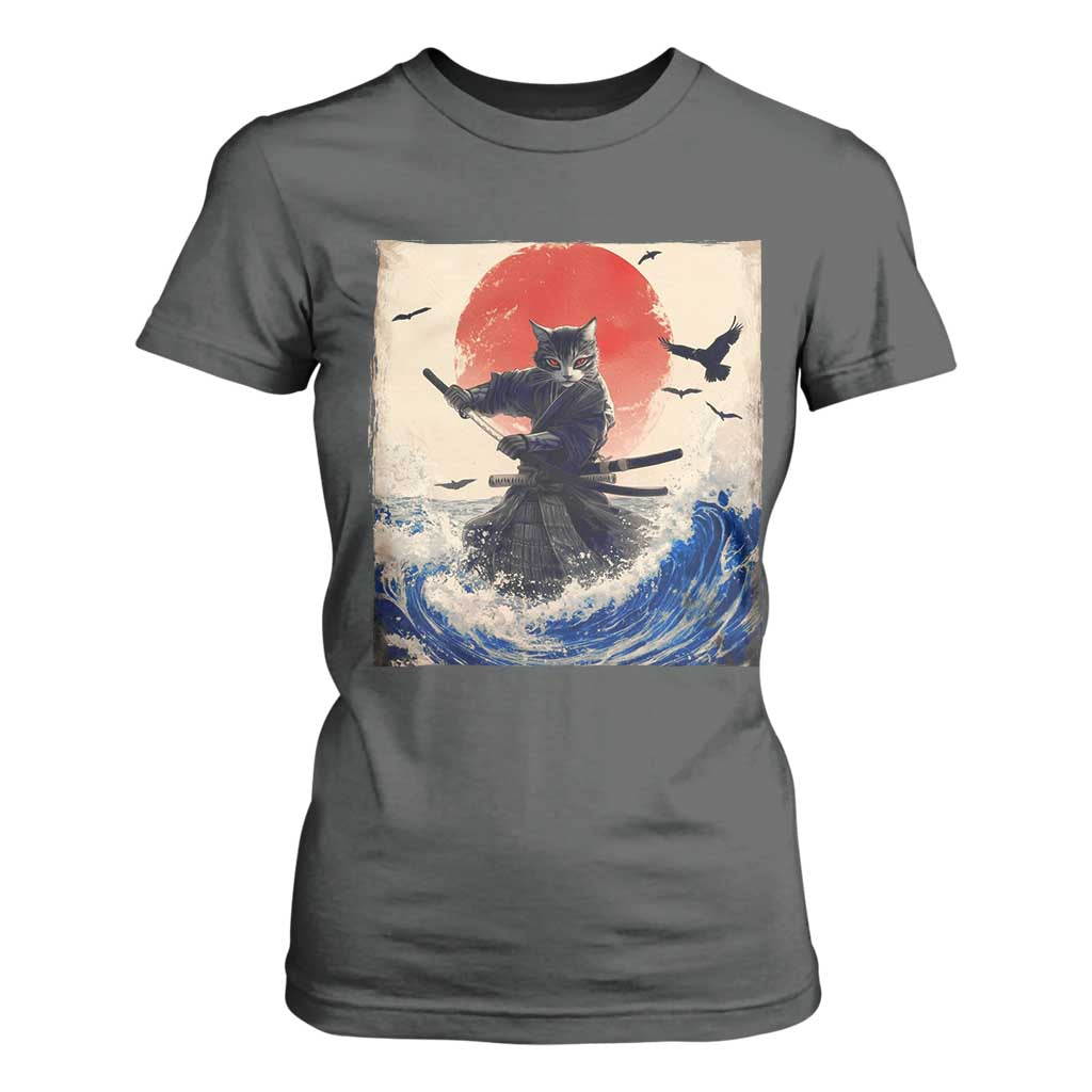 Samurai Cat T Shirt For Women Vintage Japanese Art Anime Ukiyo-e Warrior TS10 Dark Heather Print Your Wear