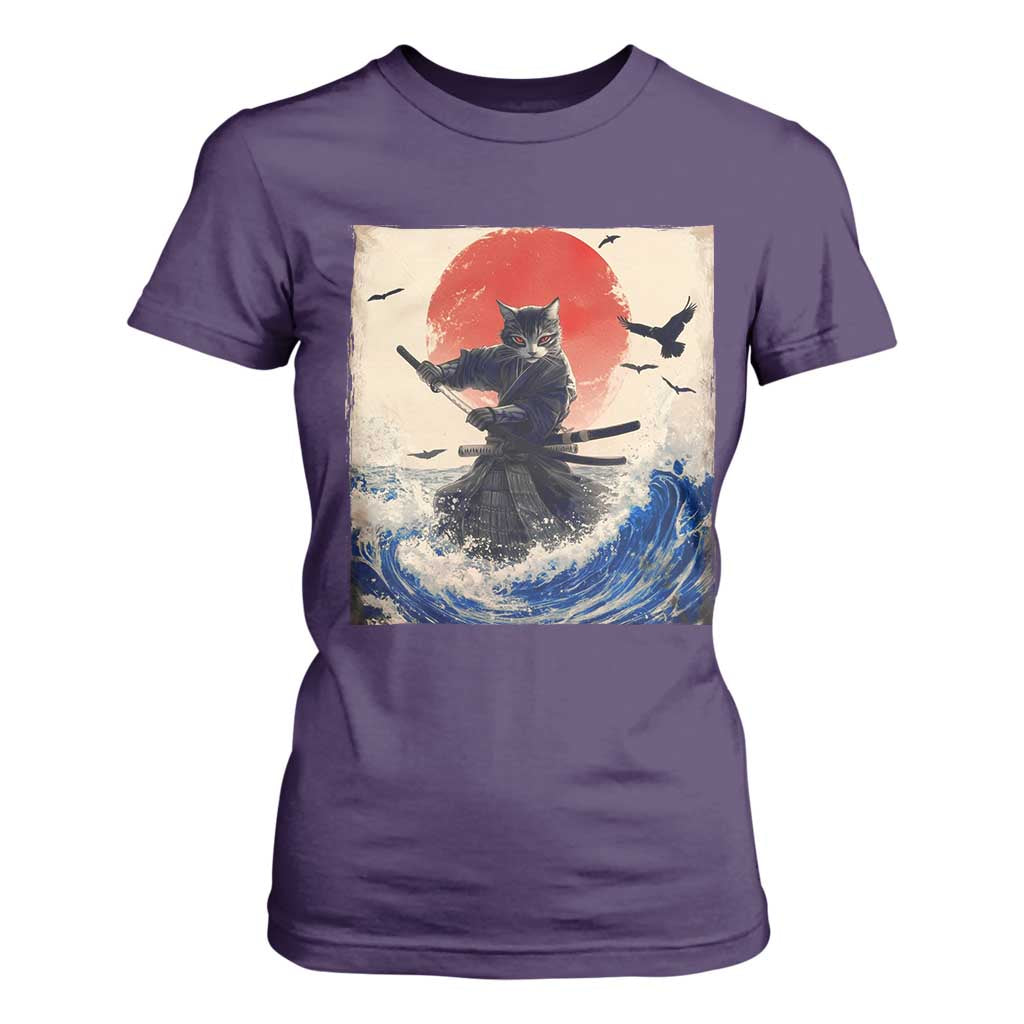 Samurai Cat T Shirt For Women Vintage Japanese Art Anime Ukiyo-e Warrior TS10 Purple Print Your Wear