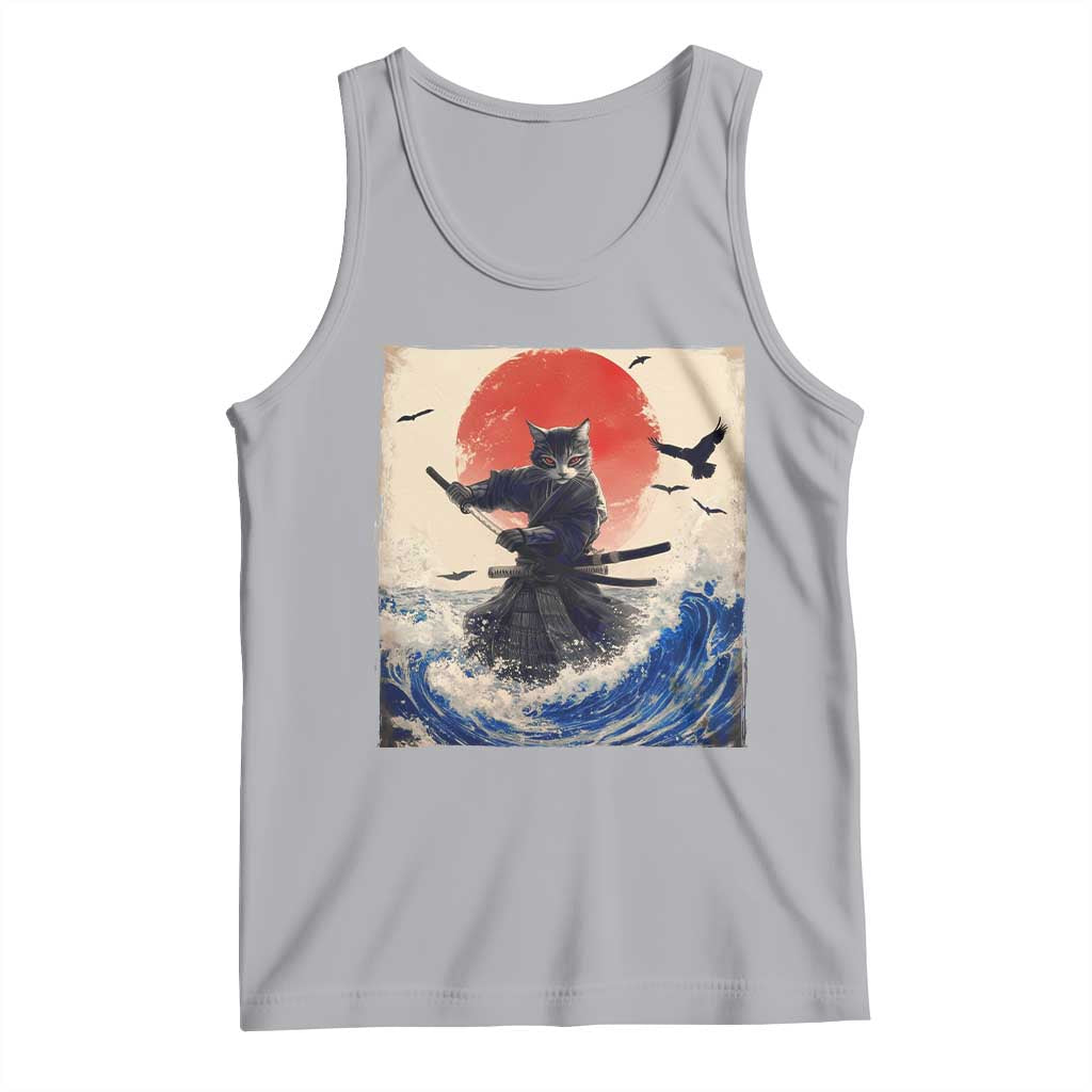 Samurai Cat Tank Top Vintage Japanese Art Anime Ukiyo-e Warrior TS10 Athletic Heather Print Your Wear