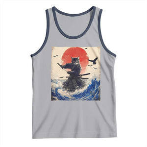 Samurai Cat Tank Top Vintage Japanese Art Anime Ukiyo-e Warrior TS10 Athletic Heather Navy Print Your Wear