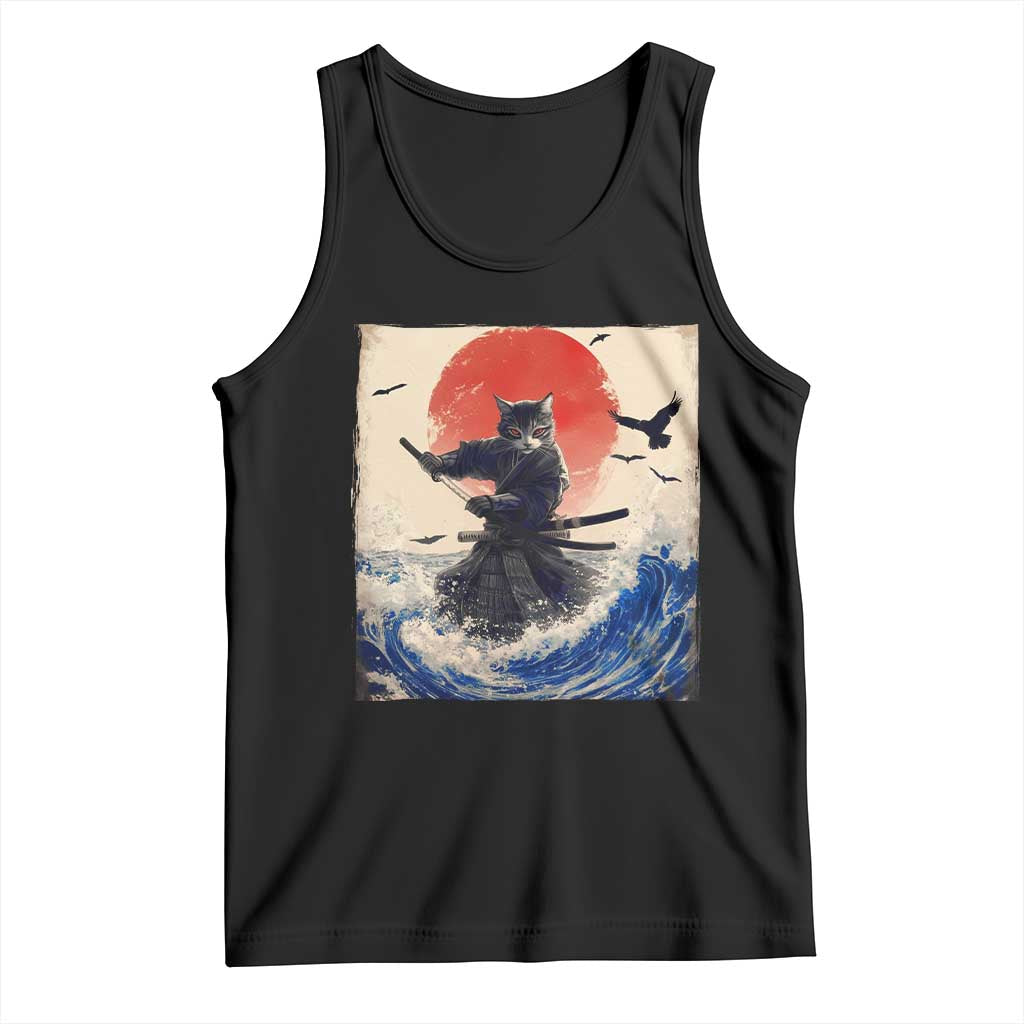Samurai Cat Tank Top Vintage Japanese Art Anime Ukiyo-e Warrior TS10 Black Print Your Wear