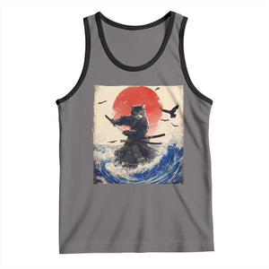 Samurai Cat Tank Top Vintage Japanese Art Anime Ukiyo-e Warrior TS10 Deep Heather Black Print Your Wear