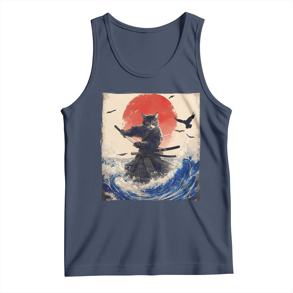 Samurai Cat Tank Top Vintage Japanese Art Anime Ukiyo-e Warrior TS10 Navy Print Your Wear