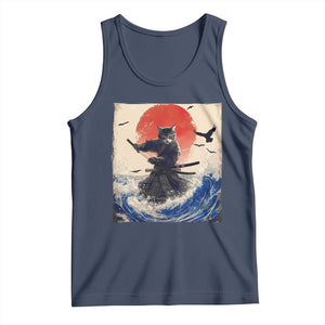Samurai Cat Tank Top Vintage Japanese Art Anime Ukiyo-e Warrior TS10 Navy Print Your Wear
