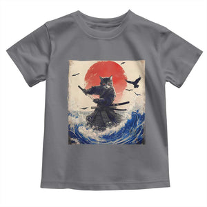 Samurai Cat Toddler T Shirt Vintage Japanese Art Anime Ukiyo-e Warrior TS10 Charcoal Print Your Wear