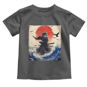 Samurai Cat Toddler T Shirt Vintage Japanese Art Anime Ukiyo-e Warrior TS10 Dark Heather Print Your Wear