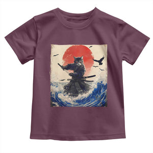 Samurai Cat Toddler T Shirt Vintage Japanese Art Anime Ukiyo-e Warrior TS10 Maroon Print Your Wear